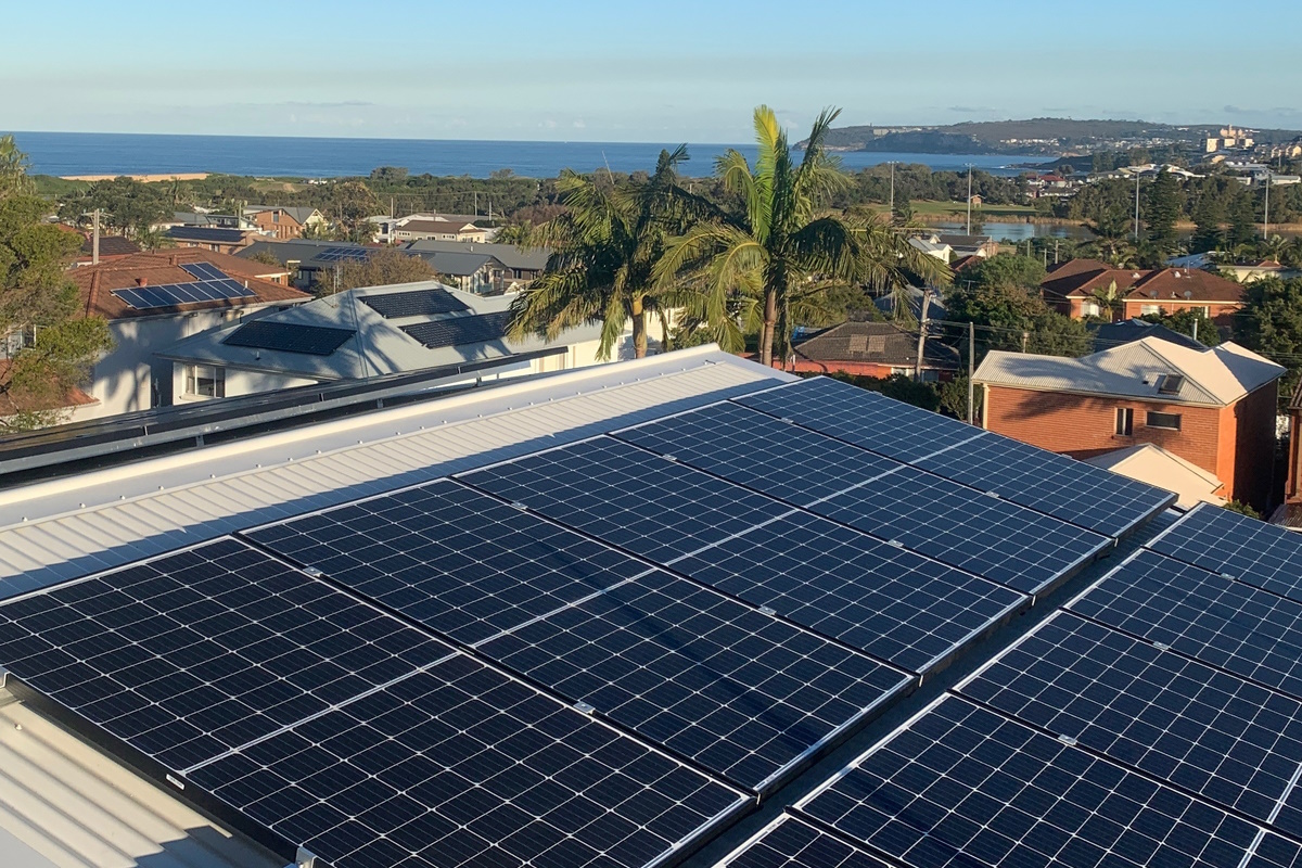 Solar panels installed near the coast