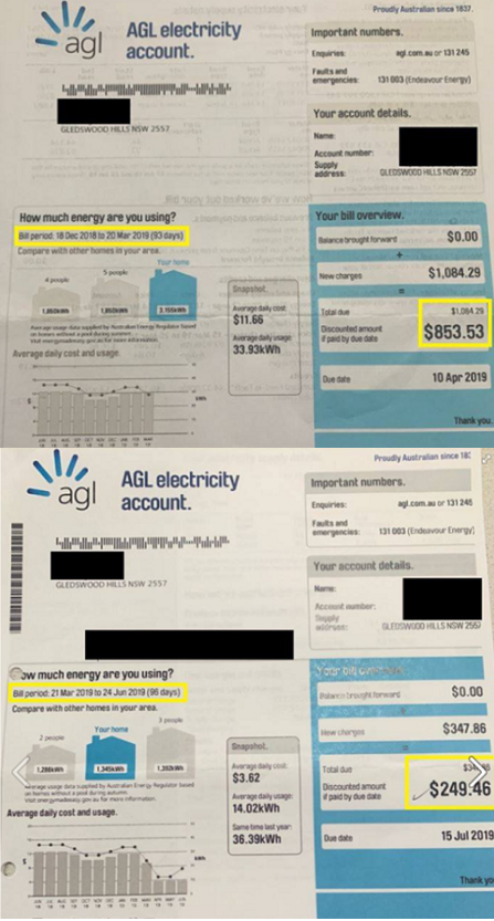 Electricity bill before and after solar installation